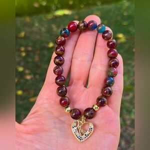 Elegant Multicolor Beaded Bracelet with Heart Charm